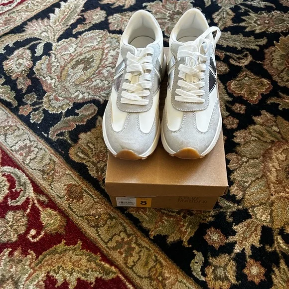 Steve Madden Women's Silver and Cream Sneakers - Picture 2 of 3